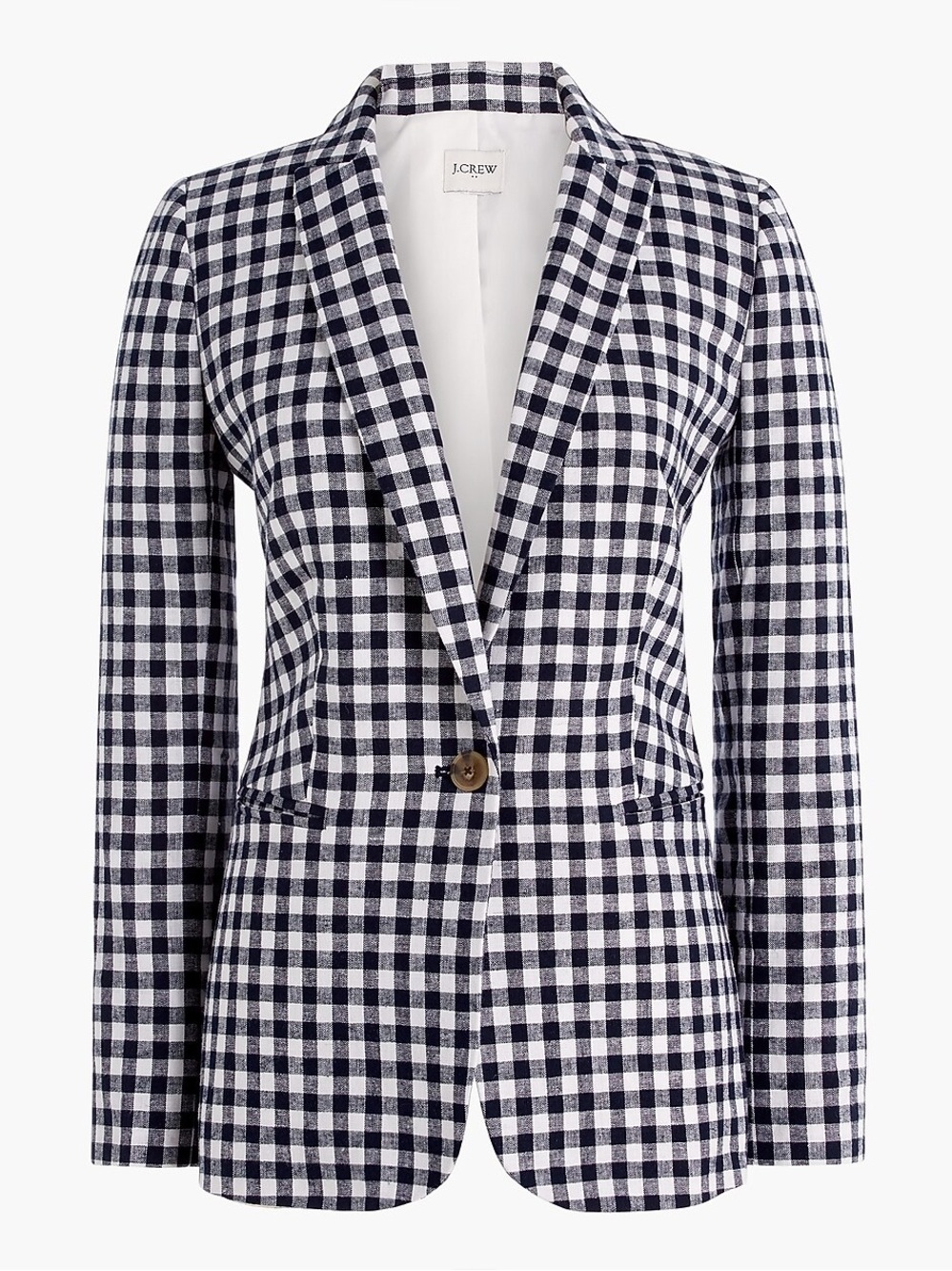 J. Crew Navy & White Gingham Linen-blend Holland Blazer Size 0